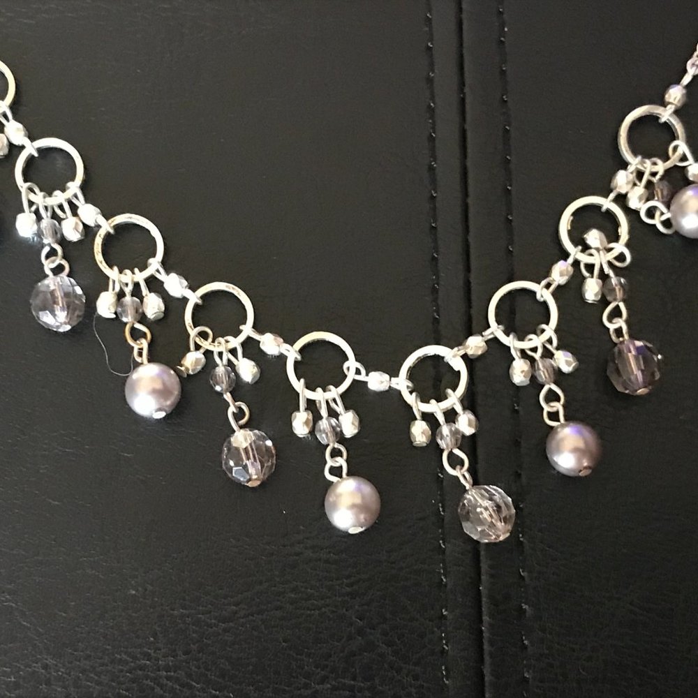 Women Necklace Silver Tone Fashion Jewelry Purple - Picture 6 of 9